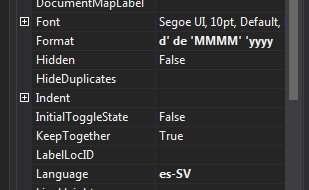 Configuración definida para idioma específico del reporte