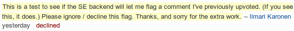 Screenshot of flag on an upvoted comment