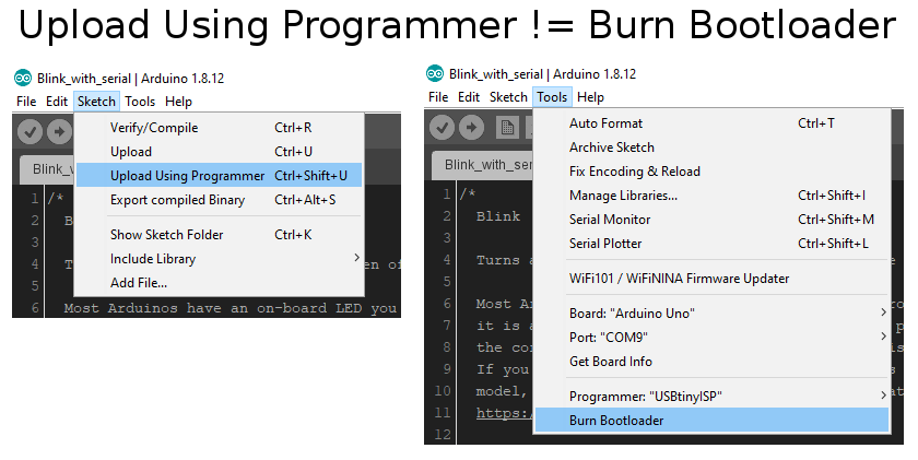 Upload Using Programmer != Burn Bootloader