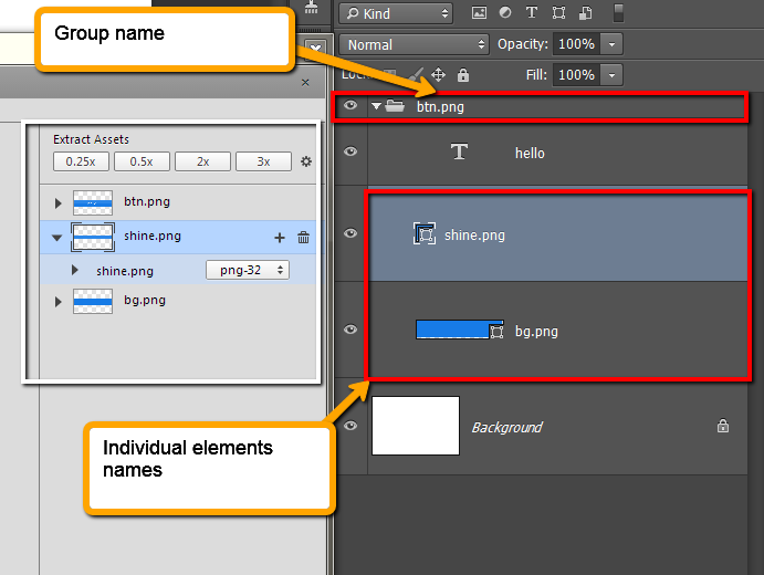 how to extract assets from group and layers