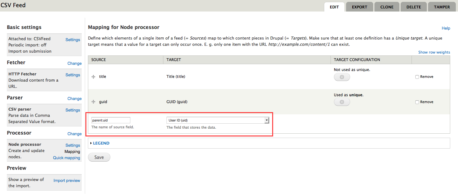 Map "parent:uid" to "uid" for CSV parser