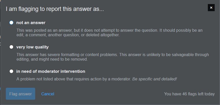 Answer flag dialog