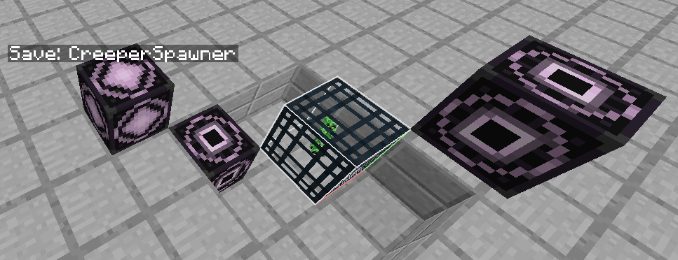 An image of structure blocks being used to save a creeper spawner