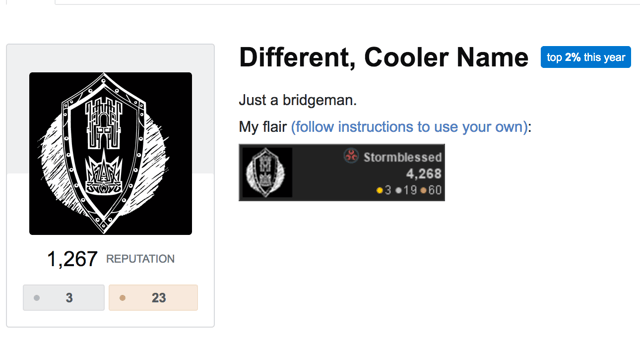 A user profile with the name "Different, Cooler Name"