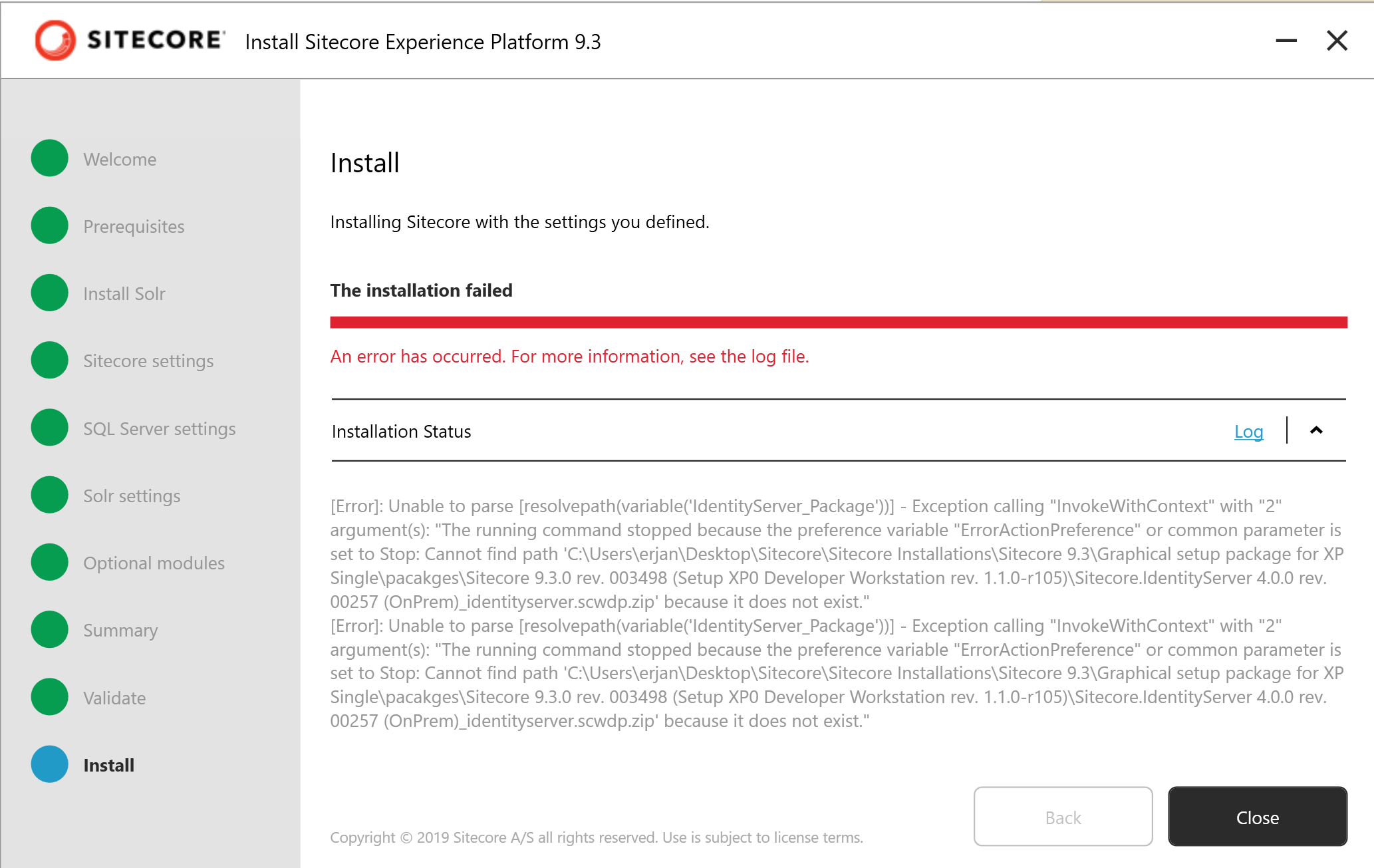 Sitecore Install Assistance - SC v9.3 installation error.