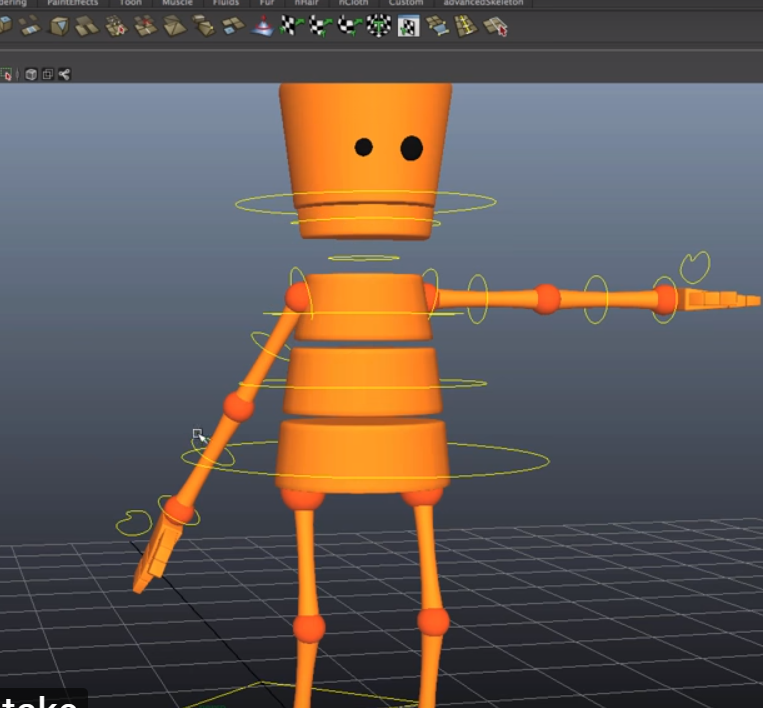 Screenshot of 3D character with yellow circles drawn around body parts