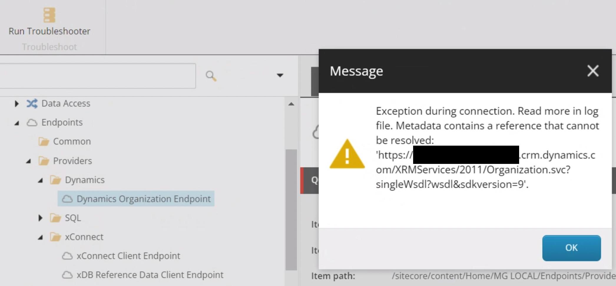 exception during connection. read more in log file