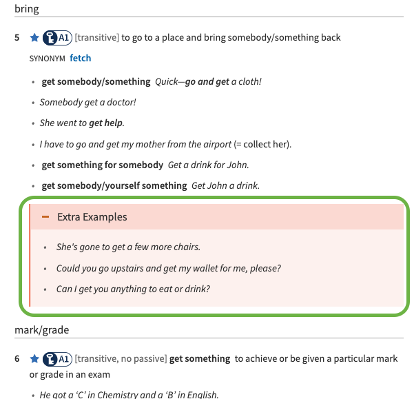 screenshot of extra examples element expanded