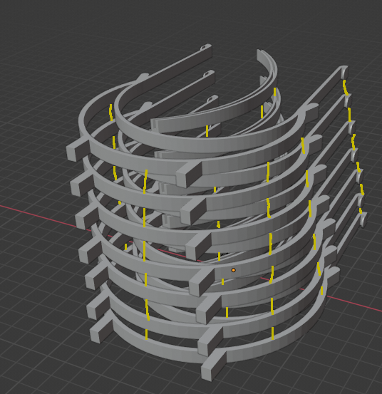 The end result I want: visors piled up and separated with cylinders