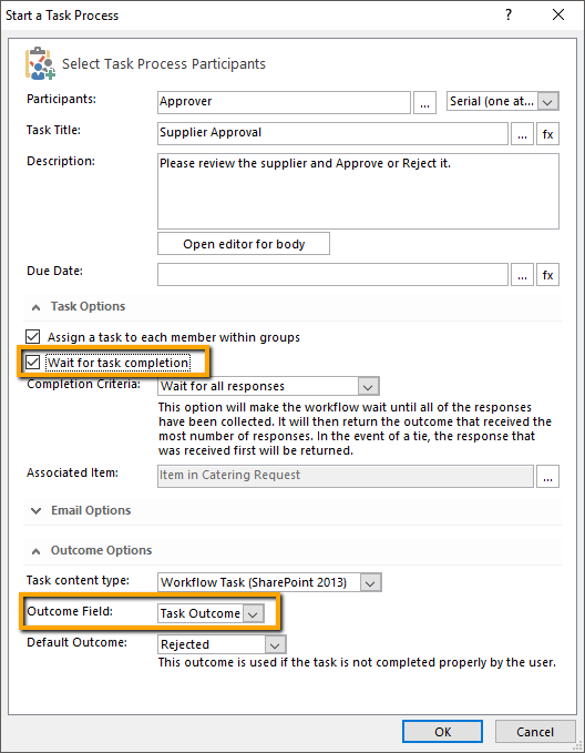 Start a Task Process configuration