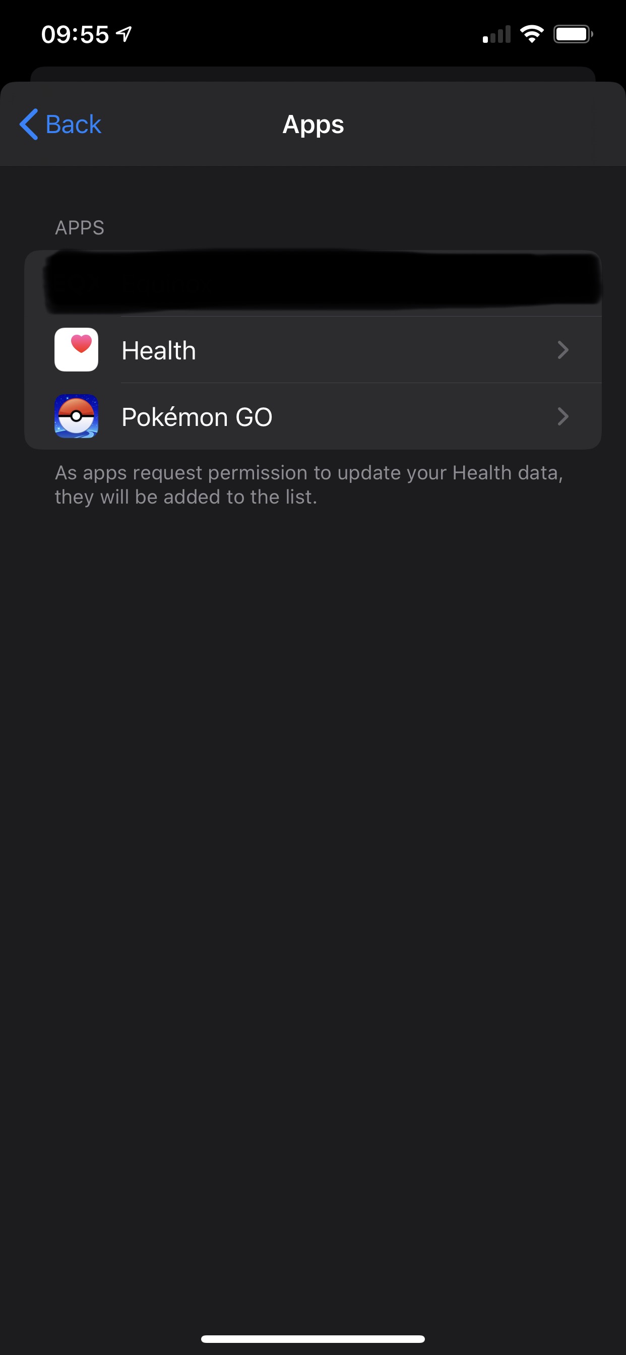 Picture of Apps in Health application on iOS 13