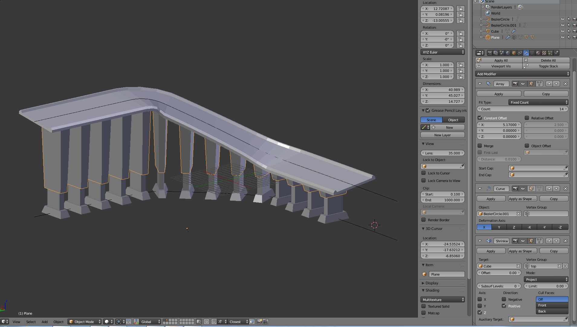 Overpass with supports, modeled with modifiers