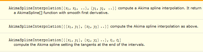 doc page for AkimaSplineInterpolation