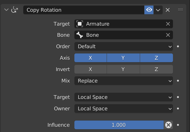 Typical copy rotation constraint for chain