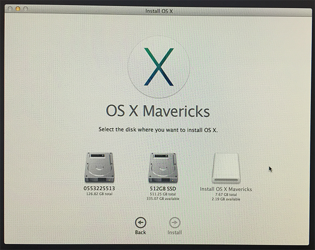 Select external drive to install OSX