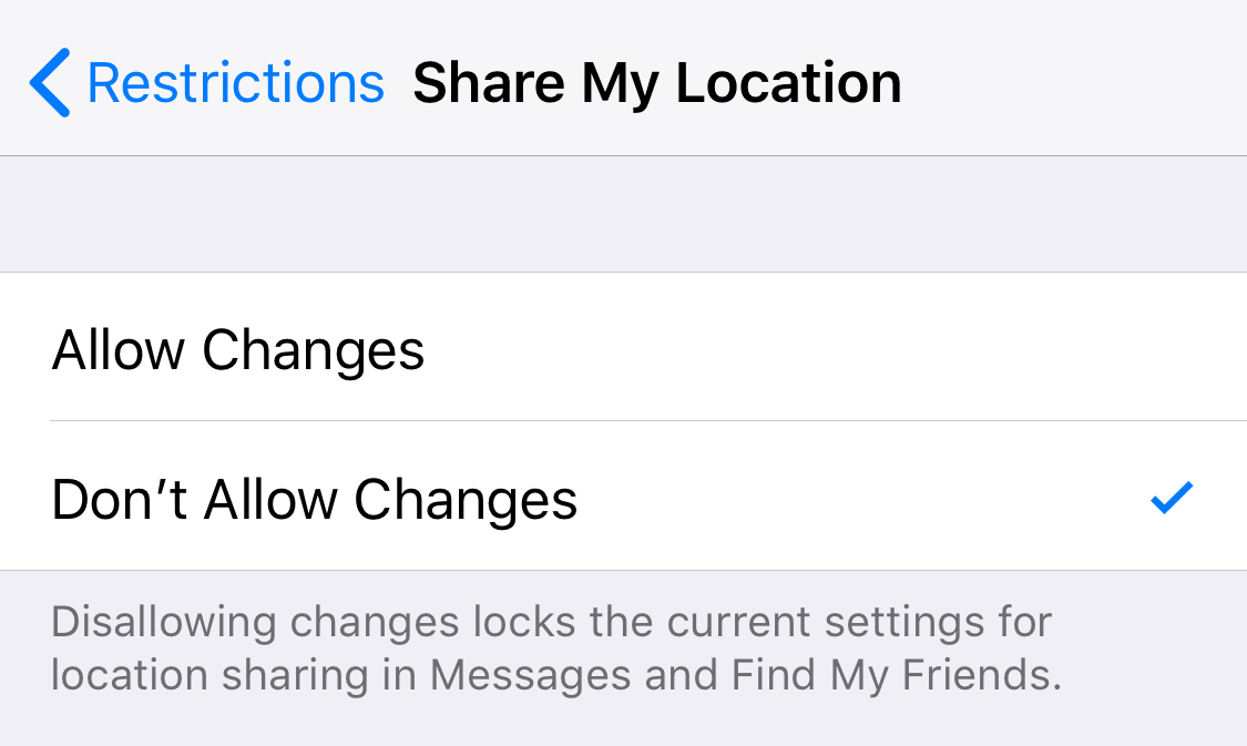 Share My Location Restrictions on iOS 11