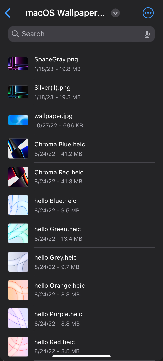 Screenshot of a folder listing in Files after the text size change