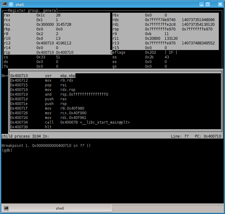 GDB with asm and regs layout