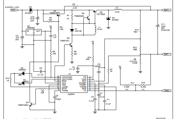 Here is the example from the BQ2954 datasheet.