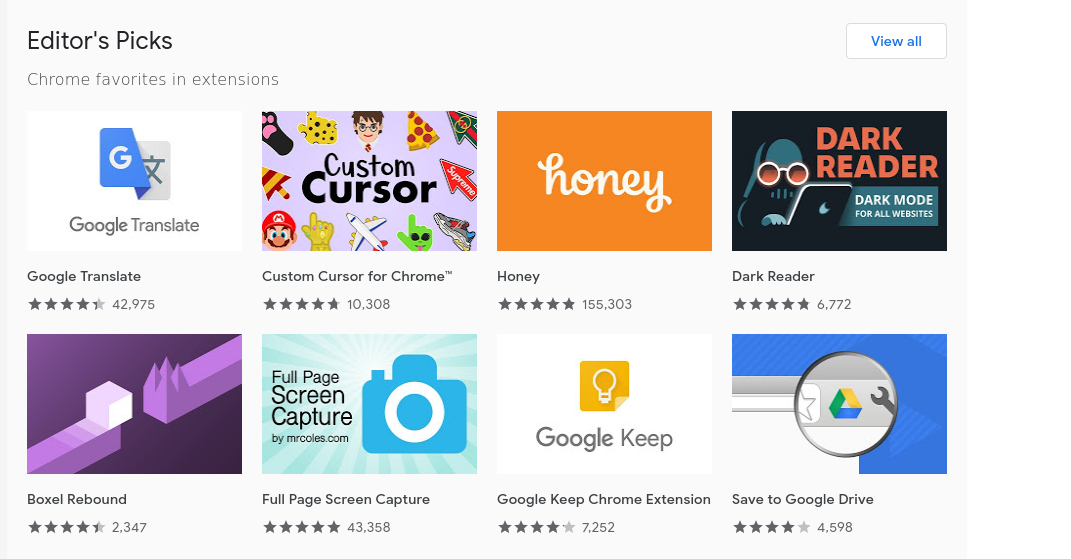 chrome web store editors pick