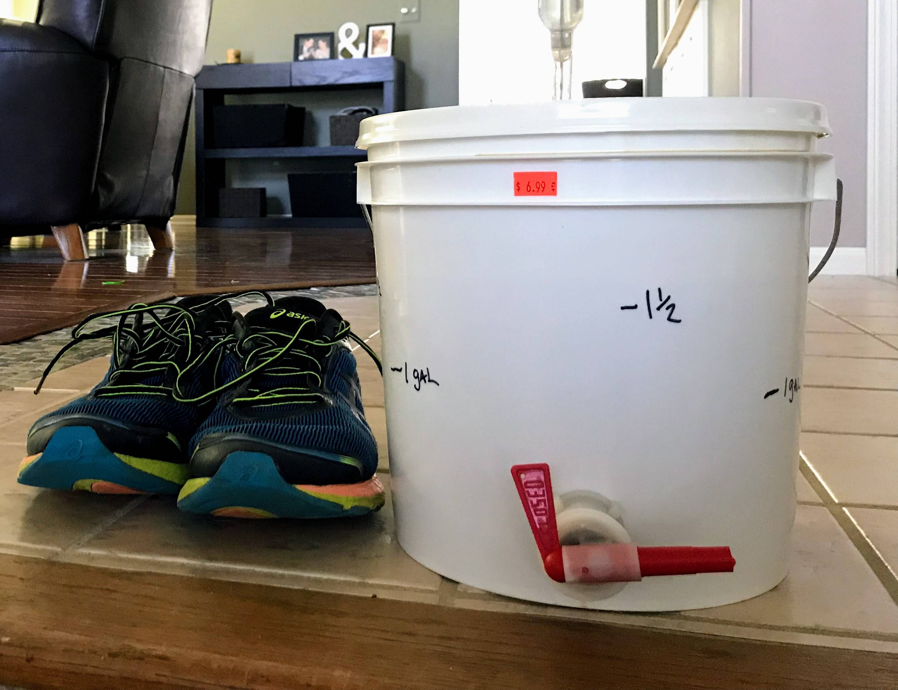 two gallon bottling bucket with measurements