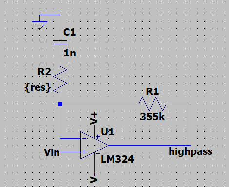 Simulated circuit. Vin AC amplitude is 1mV and supply is +-10V