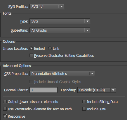 export setting svg from Adobe Illustrator