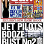 The Sun front page. Headline "JET PILOTS IN BOOZE BUST No2"