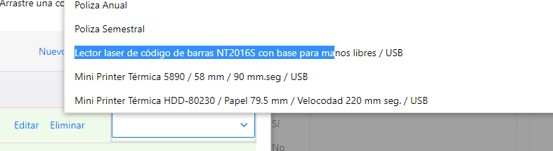 No permite seleccionar, solo muestra la lista.