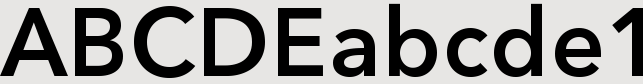 Capital letters ABCDE, followed by lowercase abcde, and numeral 1. Black on white