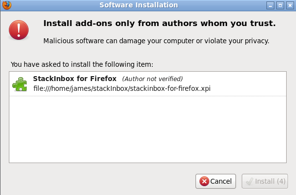 Install StackInbox for Firefox Dialog