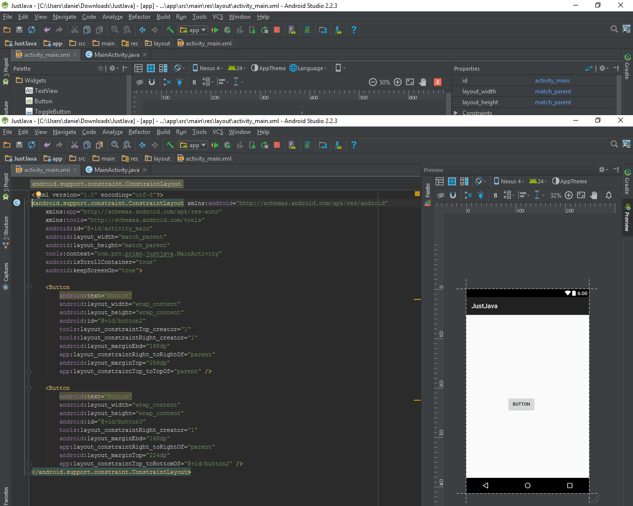 La vista del xml