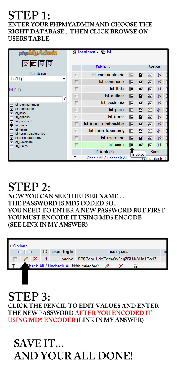 howto change password in phpMyadmin