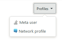 Image of a drop-down menu from a user's main profile, consisting 2 links; one link to the meta profile and one link to the network profile