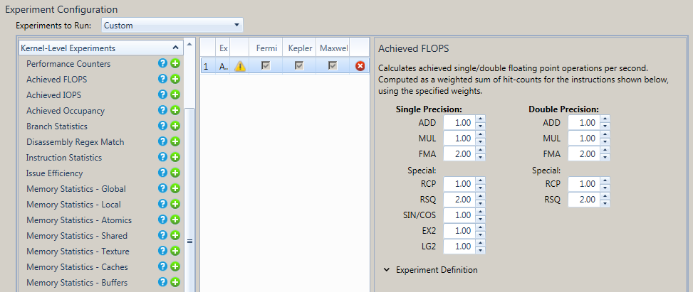 Nsight VSE 实现的 FLOPS 实验配置