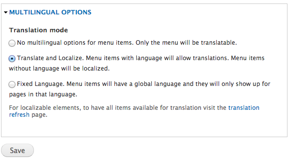 Translate and Localize menu option