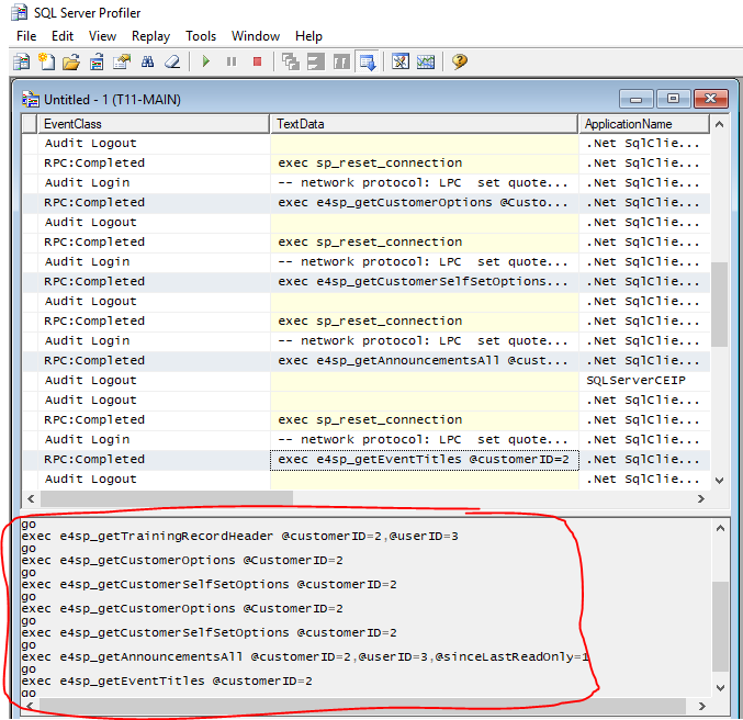 Profiler capturing live queries