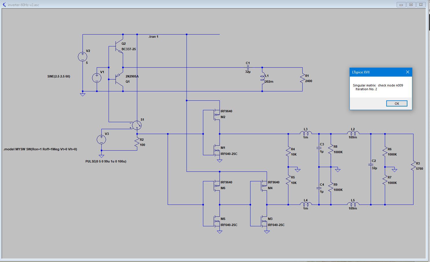 Resonant Converter - LTSpice: Singular Matrix Error. No Floating Nodes ...