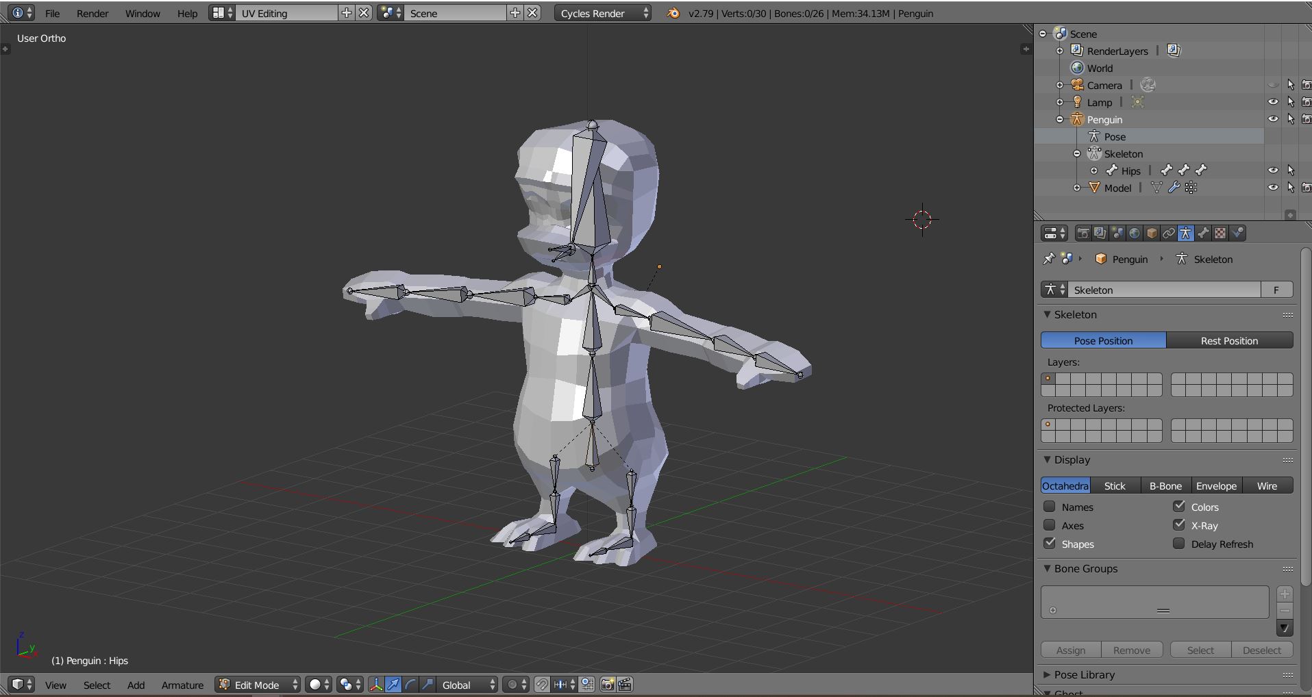 Blender 2.7 where the skeleton is visible