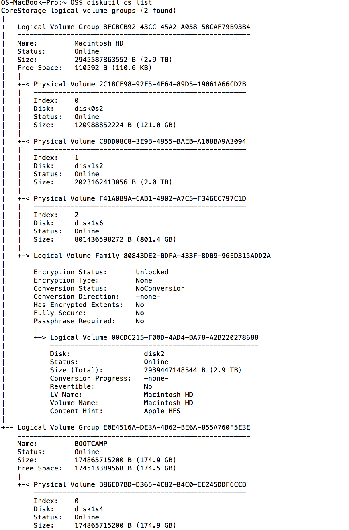 diskutil cs list