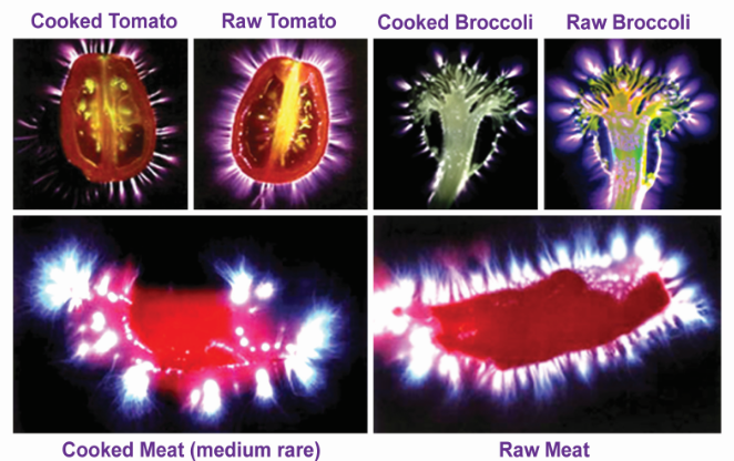 Kirlian photography, cooked food