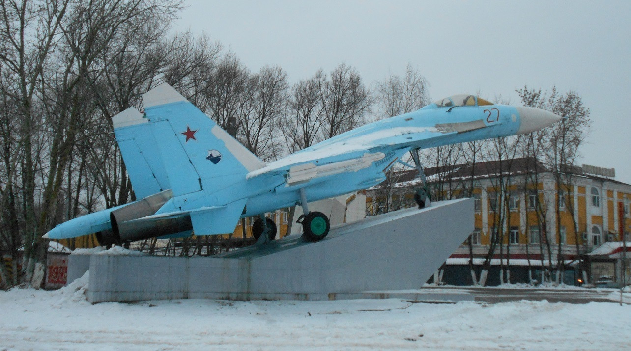 Su-27 installed as monument in Noginsk, Moscow Area, Russian Federation