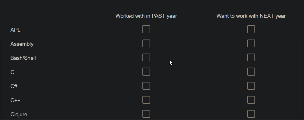 screen recording of middle-click/drag selecting languages in the survey