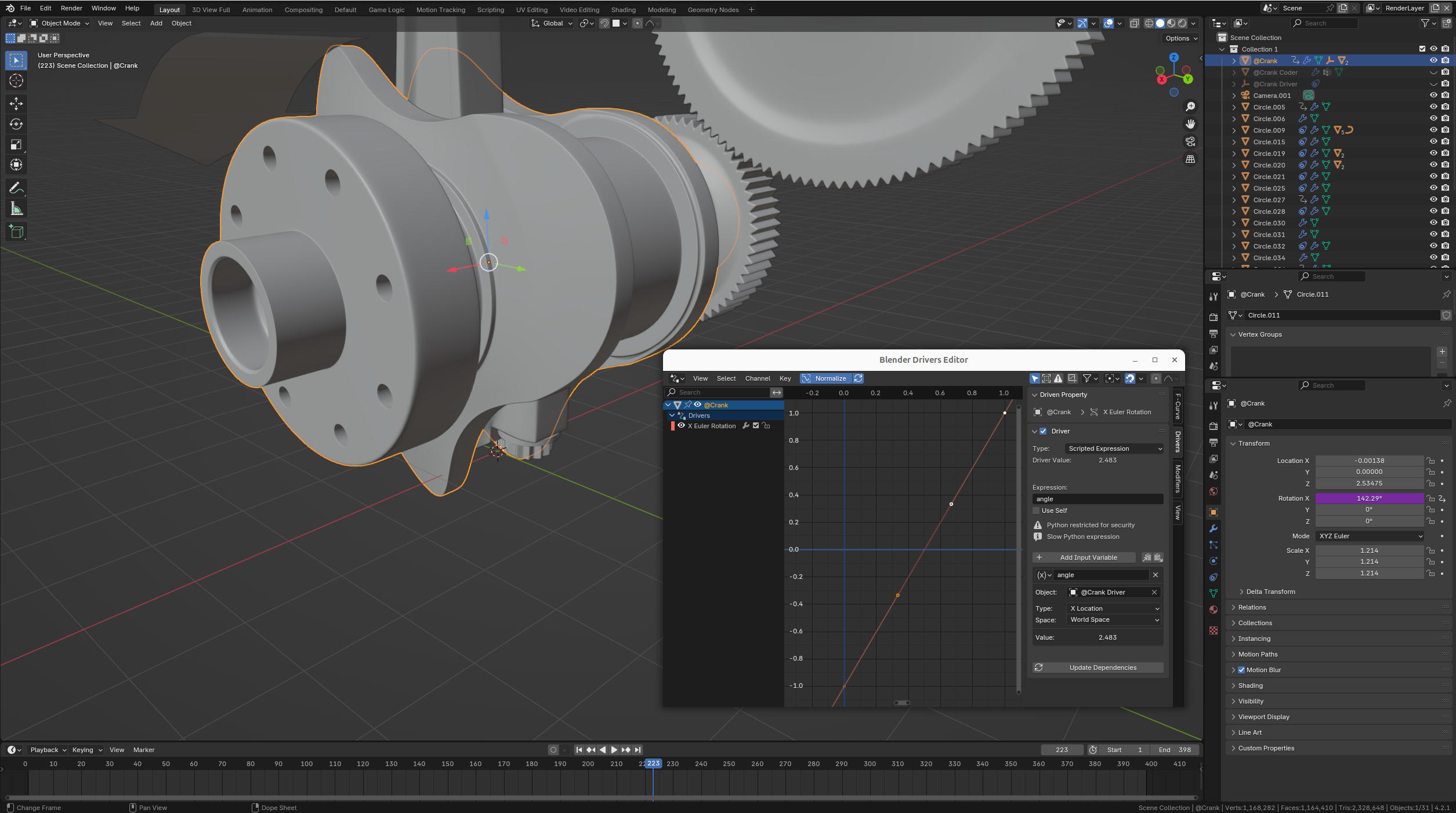 Crank main set up with driver editor