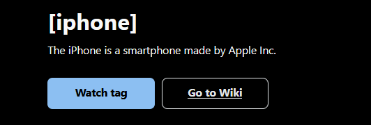 Tag page for the [iphone] tag. The description reads "The iPhone is a smartphone made by Apple Inc.".