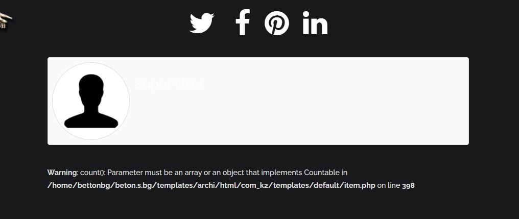 Warning: count(): Parameter must be an array or an object that implements Countable in /home/......./archi/html/com_k2/templates/default/item.php on line 398