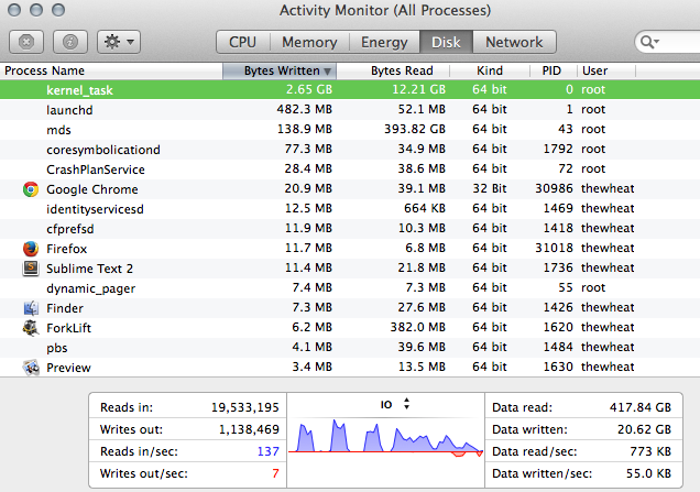 Activity Monitor - Disk Tab