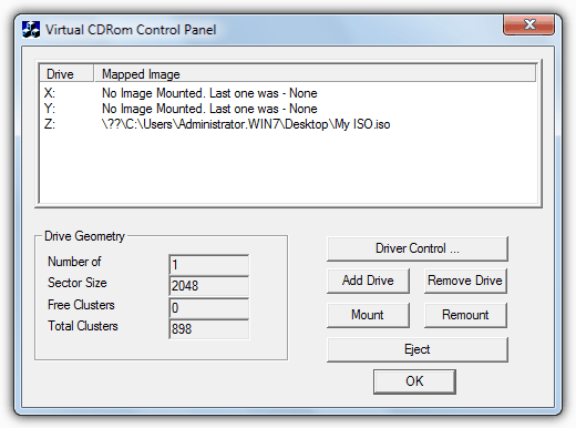 Vitual CDRom Control Panel UI