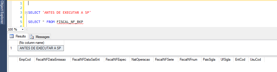 Tabela FISCAL_NF_BKP antes de executar a procedure