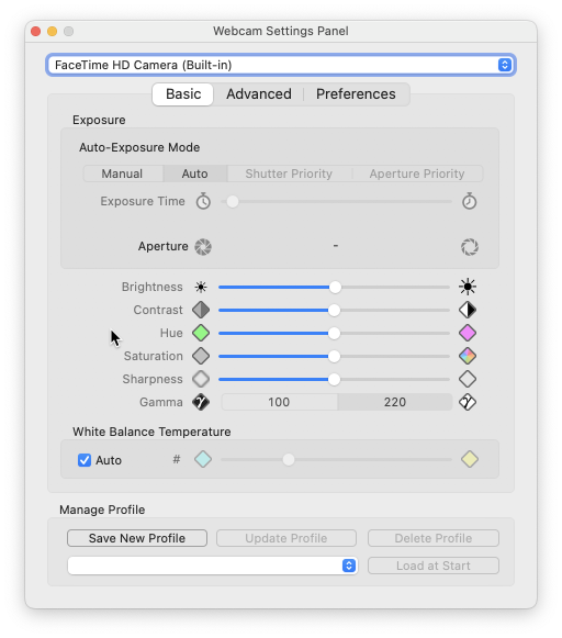 Settings for FaceTime HD Camera